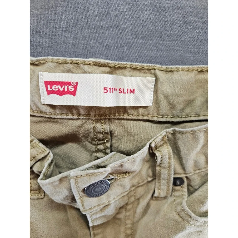 Levis 511 Slim Boys Khaki Tan Chino Pants Size 12 Reg 26x27 Adjustable Waist